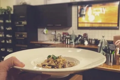 Ризотто с шампиньонами на бульоне из белых грибов