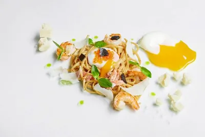 Лингвини карбонара с креветками