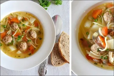 Суп лапша с фрикаделькам