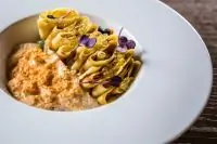 Блины с муссом из копченого лосося и маринованным огурцом