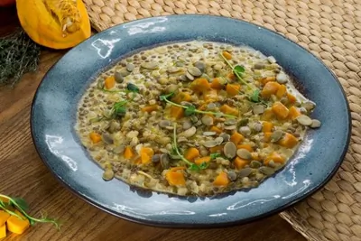 Ризотто из дзавара и чечевицы с тыквой