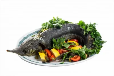 Запеченный осетр на бане из шампанского