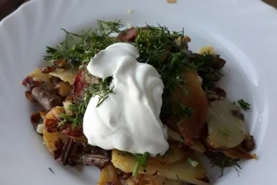 Жареная картошка с замороженными грибами