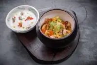 Гречневая каша с белыми грибами и красной икрой