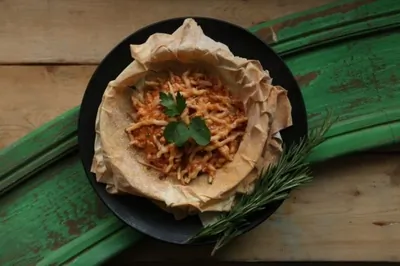 Трофи с рагу из кролика и копченым сыром