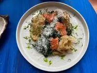 Блины со шпинатом и гравлаксом