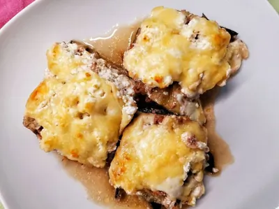 Кетолазанья со слайсами жареного баклажана