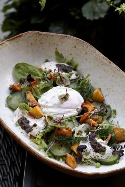 Салат с лисичками и томленой сметаной