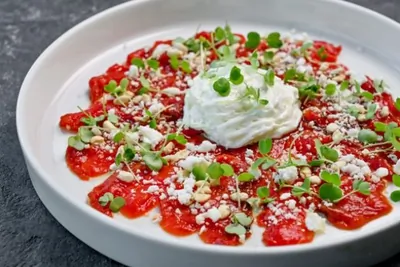 Карпаччо из запеченного арбуза с фетой